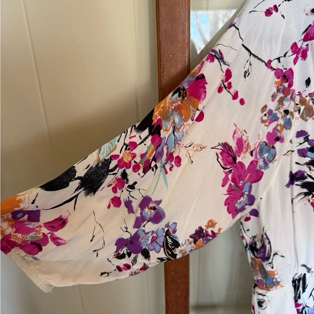 Umgee Floral Deep V-Neck Multicolor Boho Flowy Midi Dress - Size Large - Picture 6 of 6